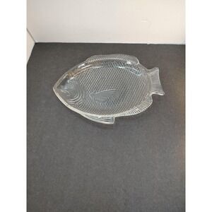 Vintage 11" Clear Pressed Glass Fish Shaped Plate Serving Platter Oven Proof USA